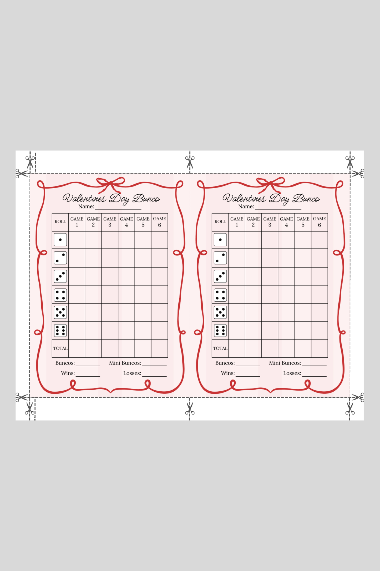 Valentine's Day Bunco Score Sheet
