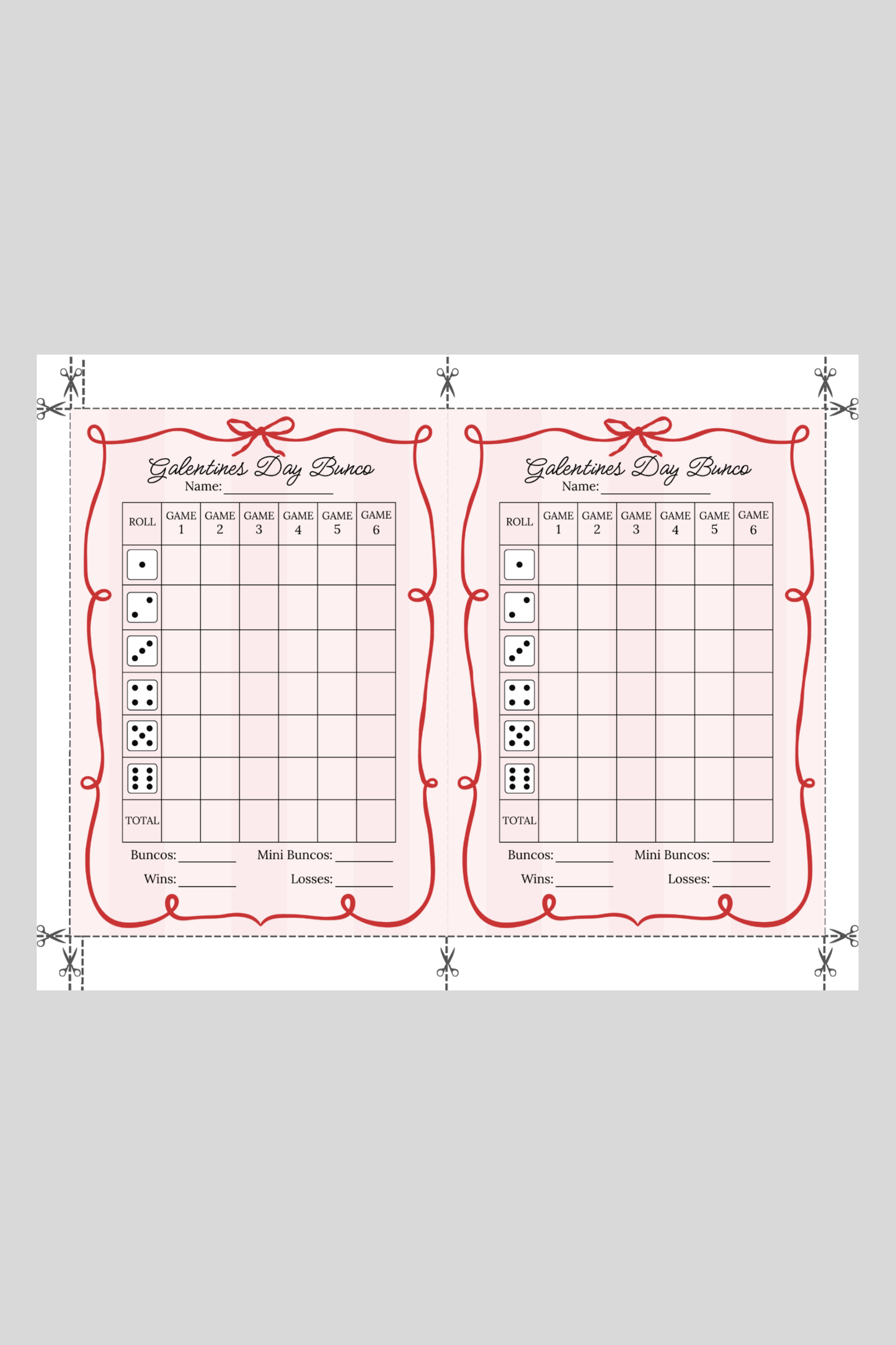 Galentine's Day Bunco Score Sheet