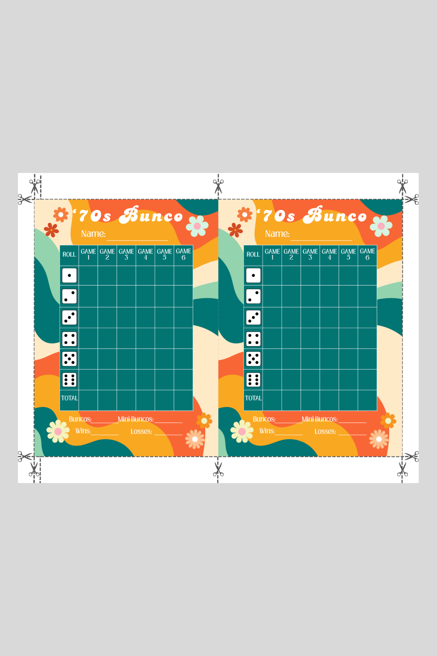 '70s Bunco Score Sheet