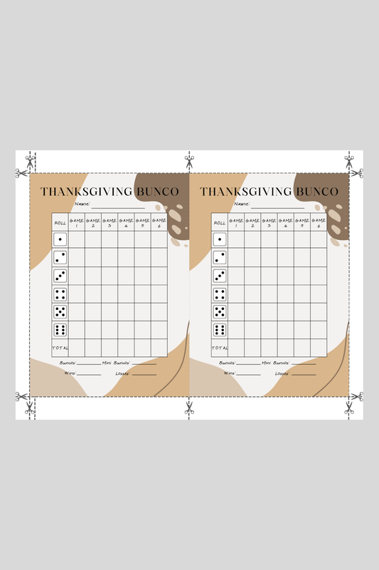 Thanksgiving Bunco Score Sheet