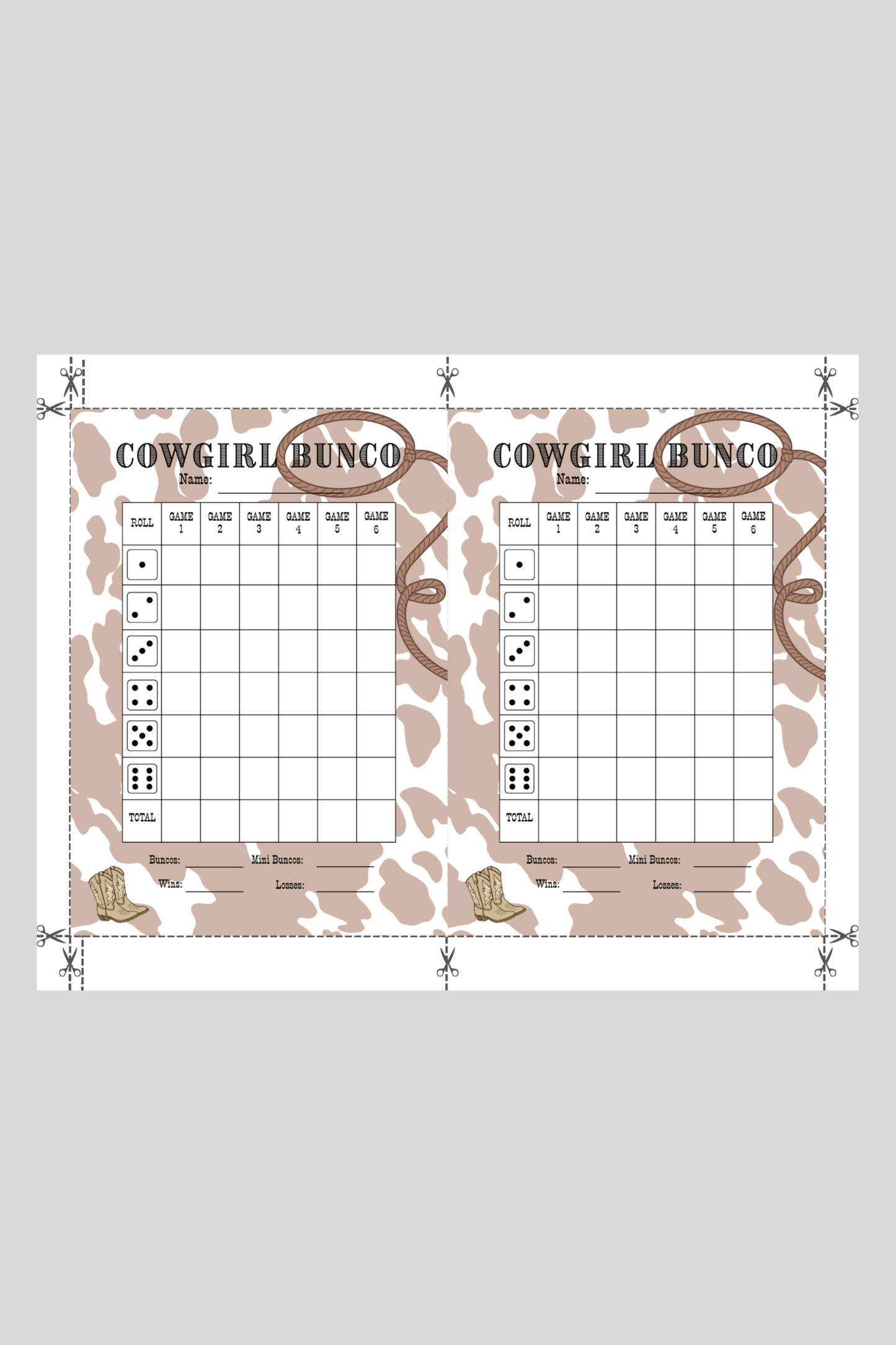 Cowgirl Bunco Score Sheet