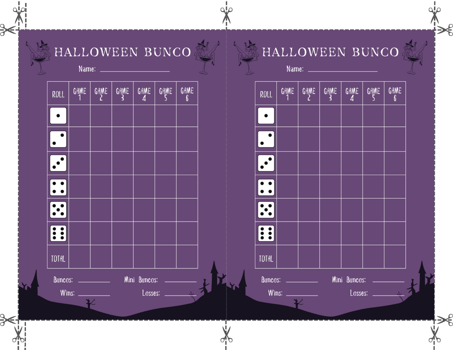 Halloween Bunco Score Sheet One