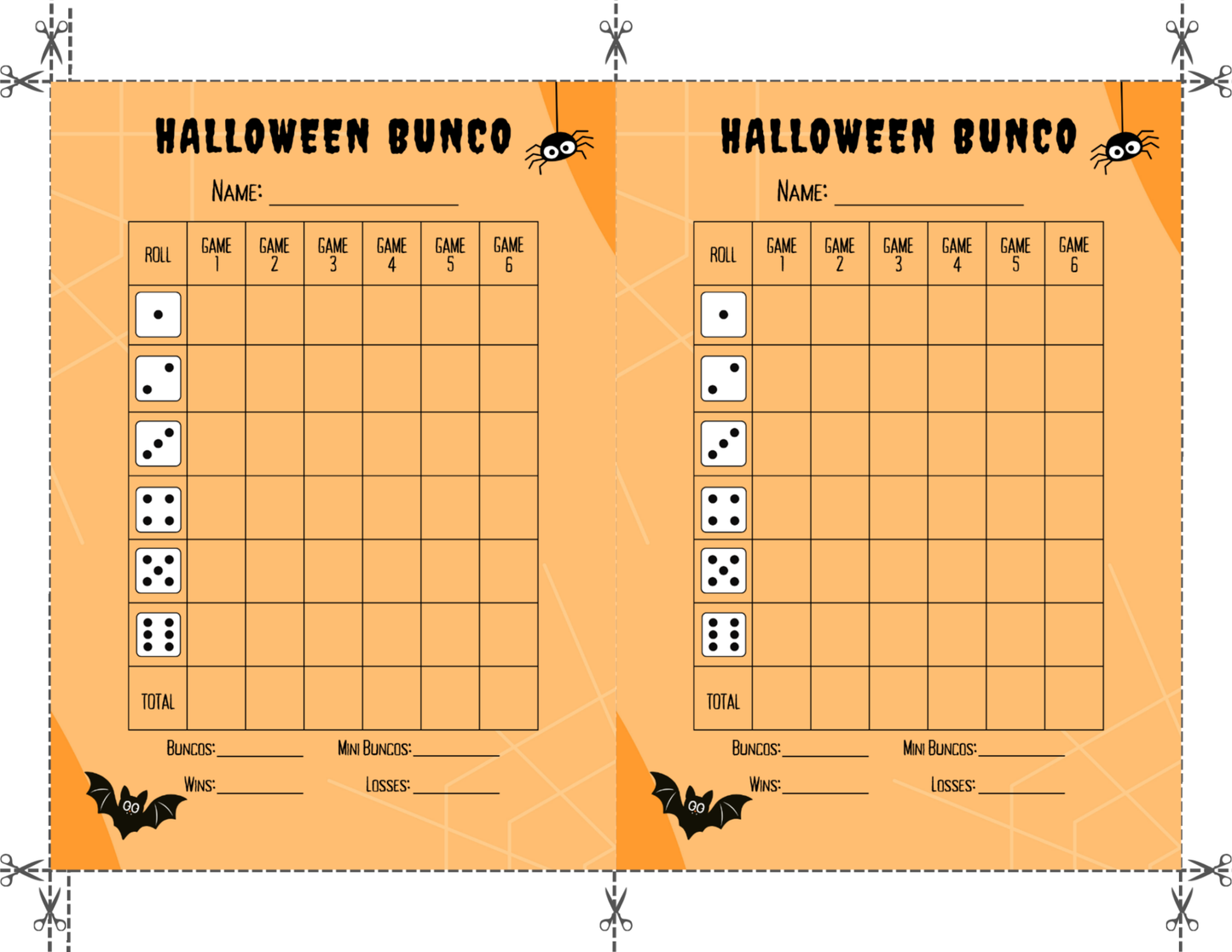 Halloween Bunco Score Sheet Two