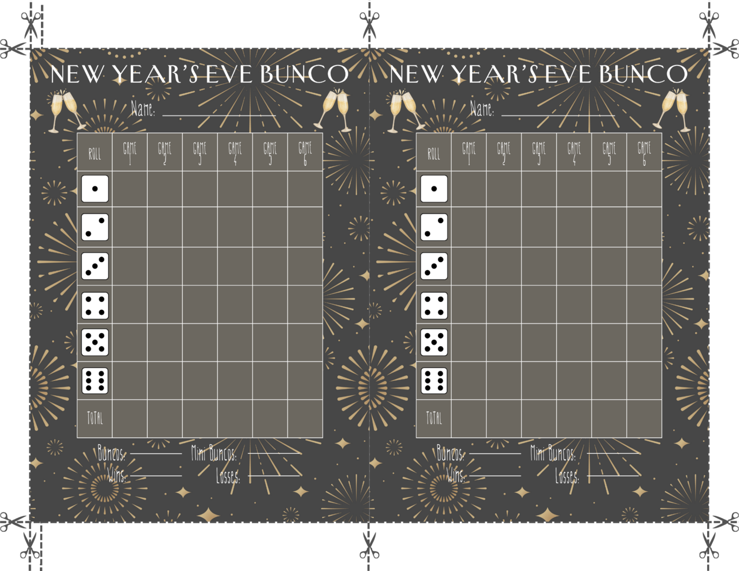 New Year's Eve Bunco Score Sheet