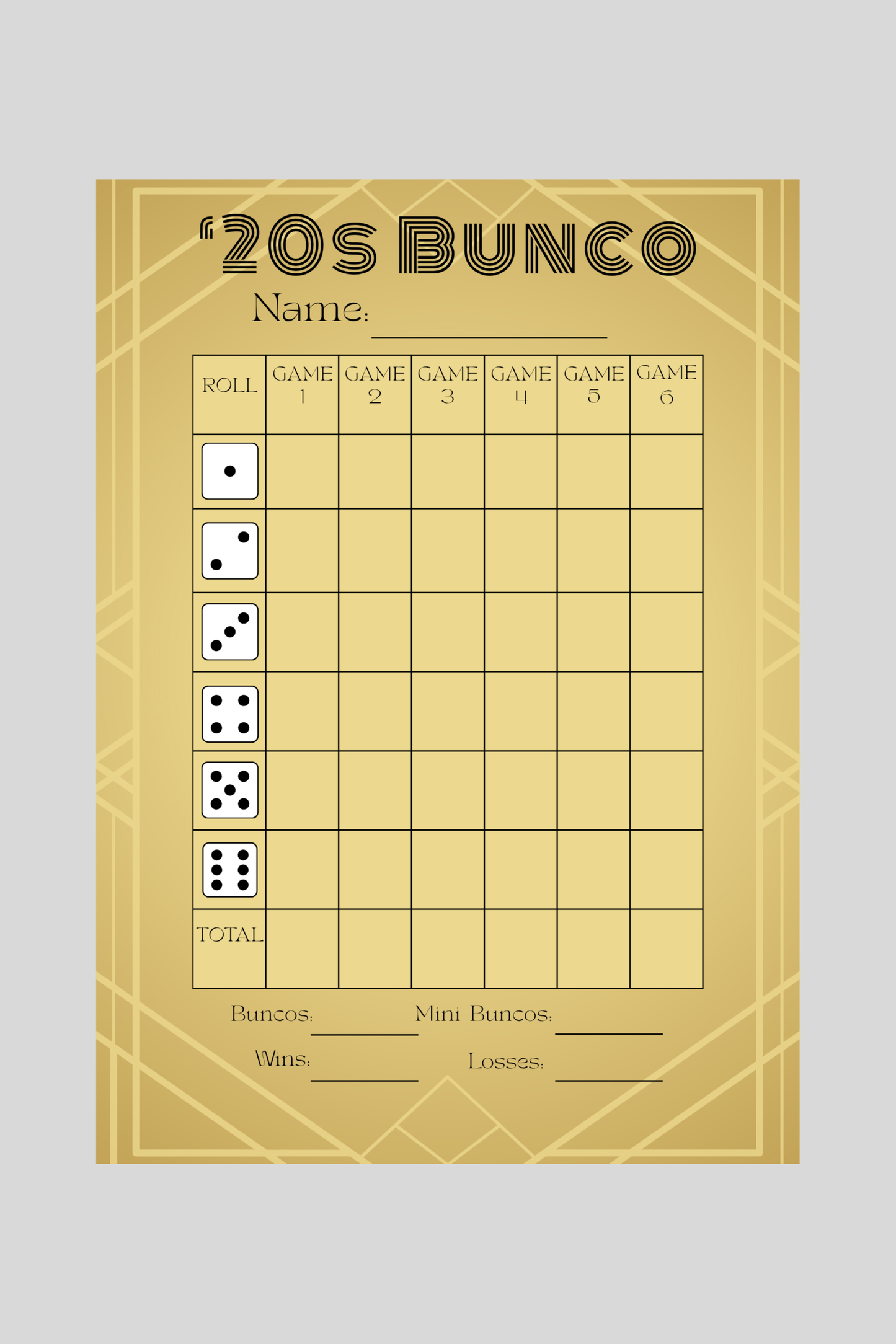 '20s Bunco Score Sheet