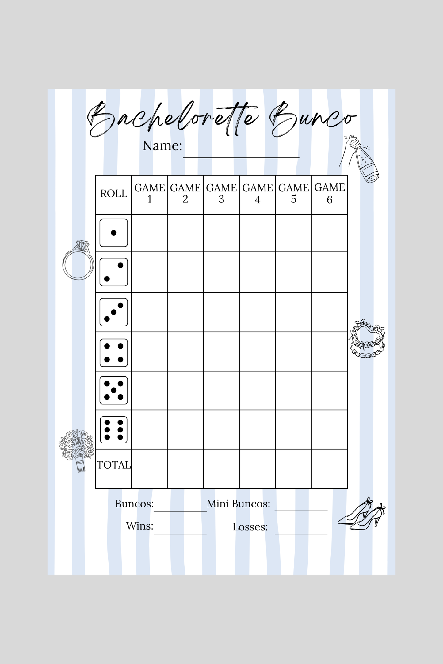 Bachelorette Bunco Score Sheet