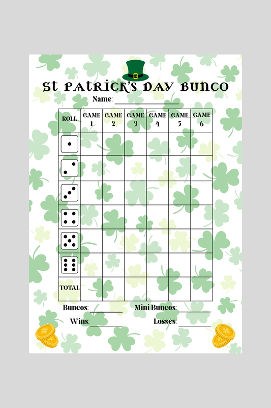 St. Patrick's Day Bunco Score Sheet Two