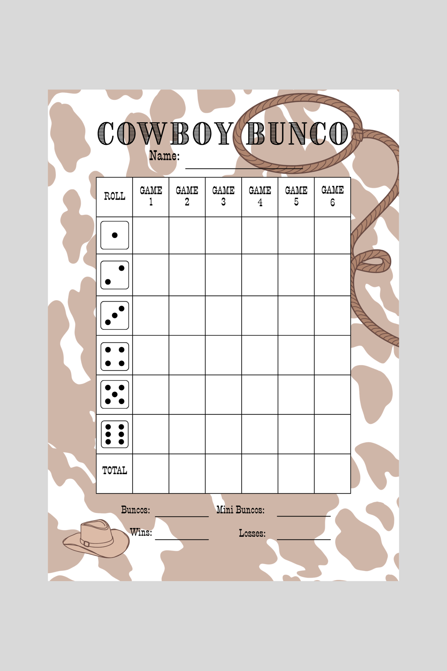 Cowboy Bunco Score Sheet
