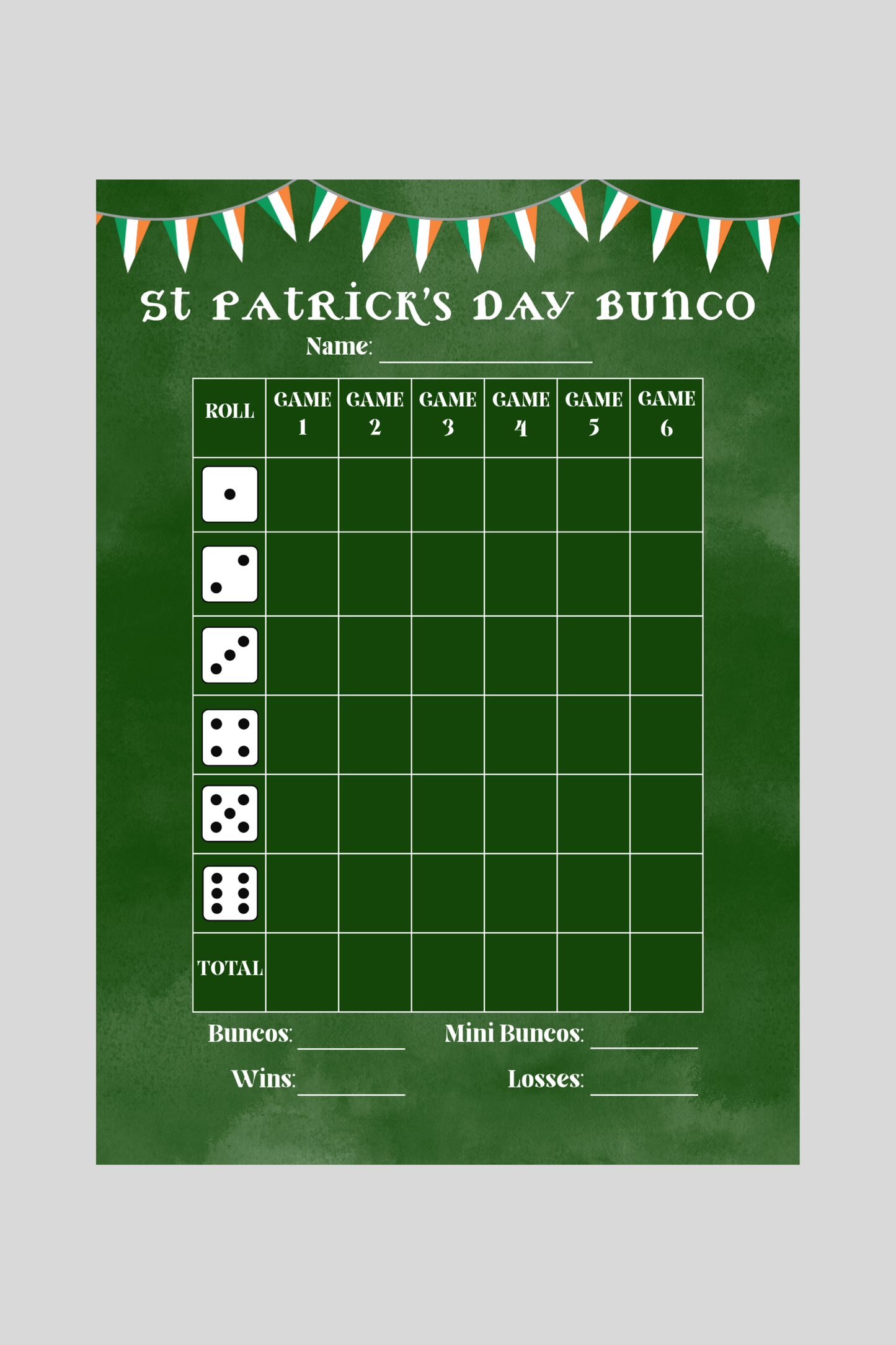 St. Patrick's Day Bunco Score Sheet One