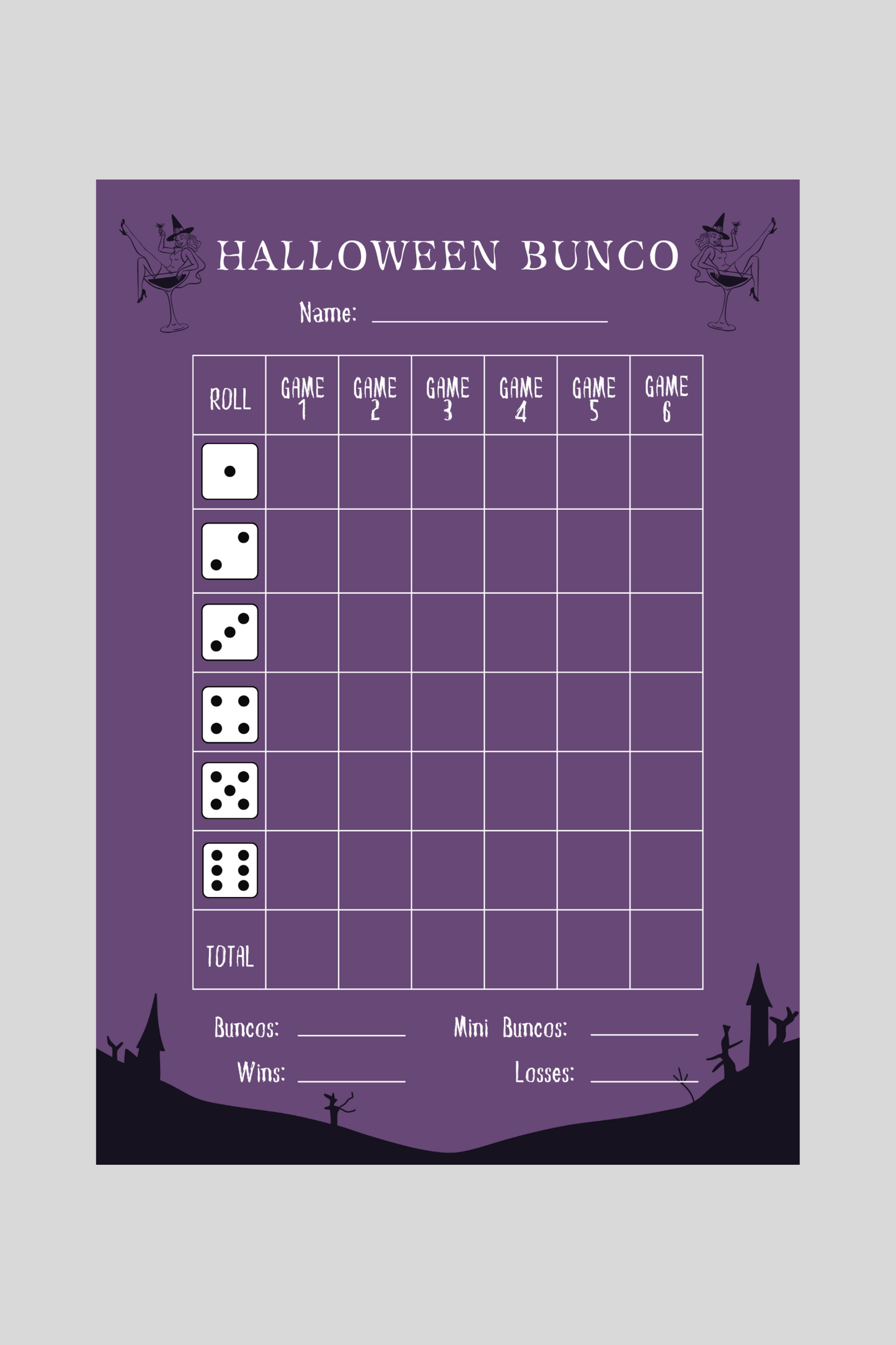 Halloween Bunco Score Sheet One