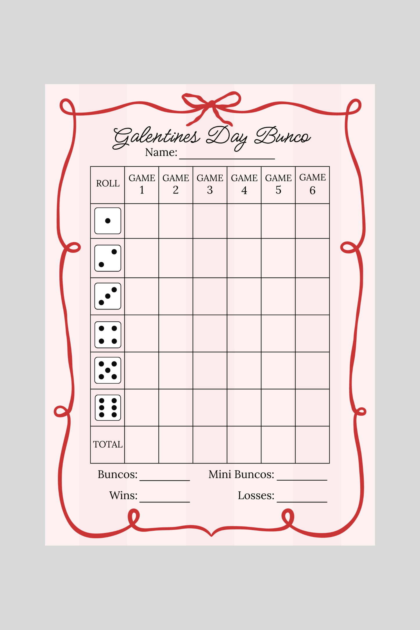 Galentine's Day Bunco Score Sheet