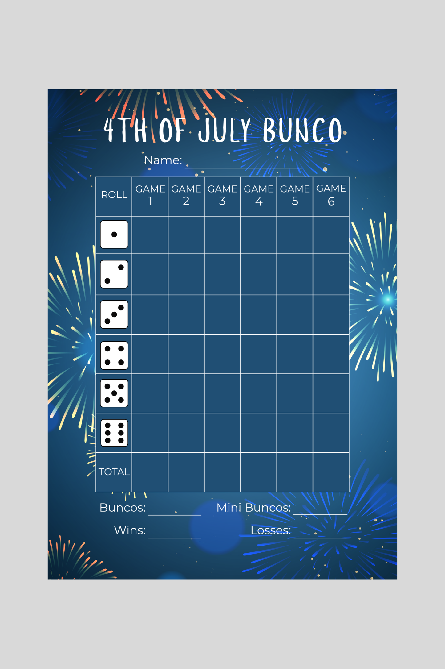 4th of July Bunco Score Sheet