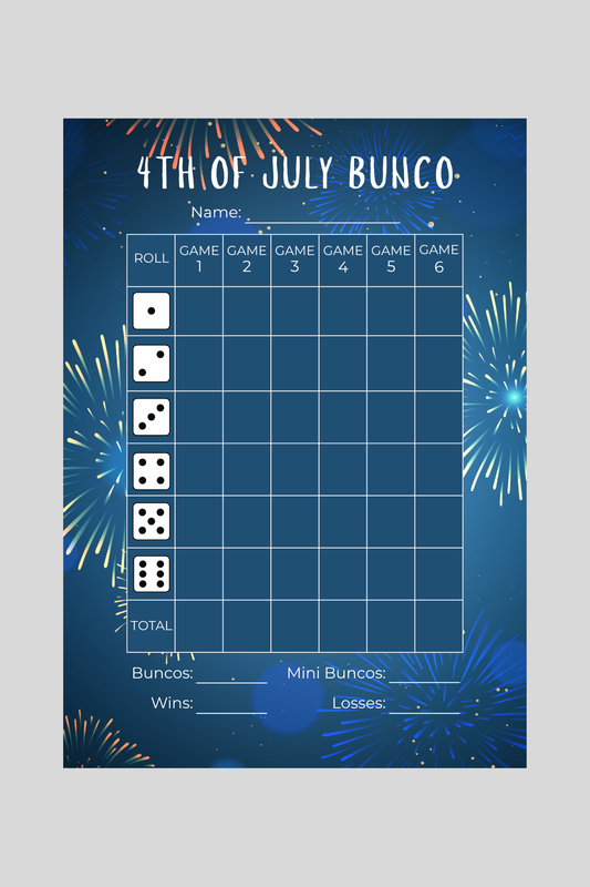 4th of July Bunco Score Sheet