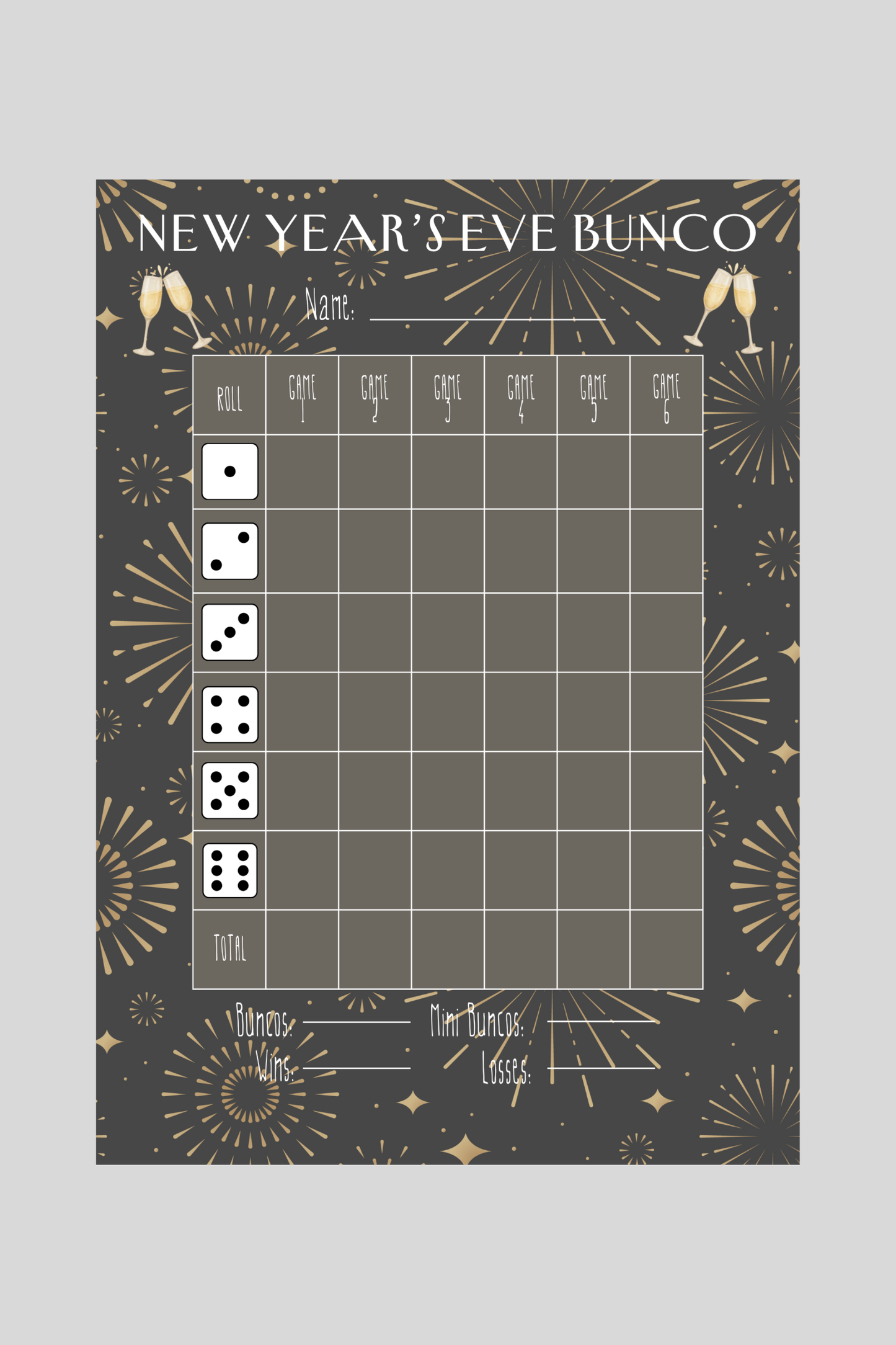 New Year's Eve Bunco Score Sheet