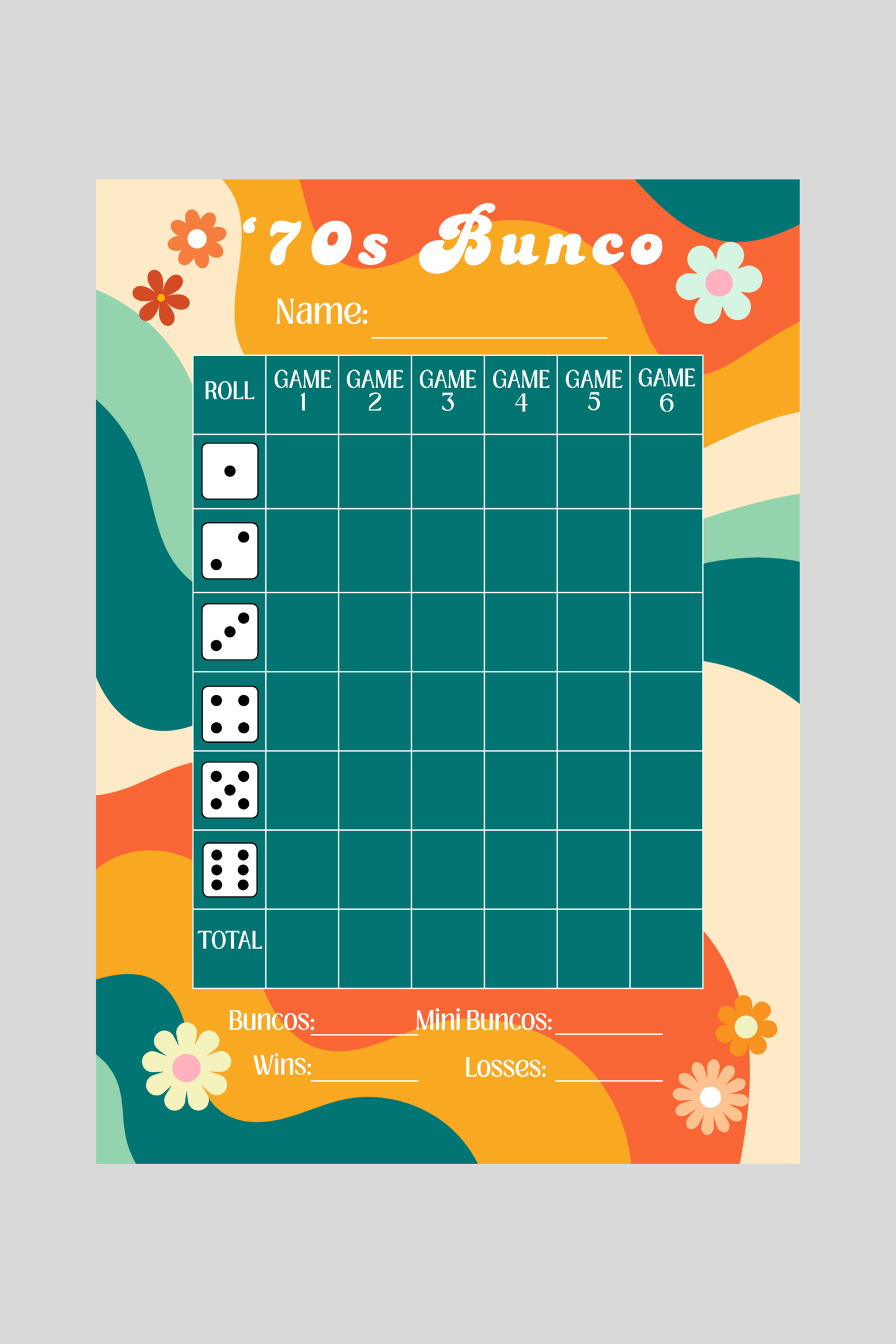 '70s Bunco Score Sheet