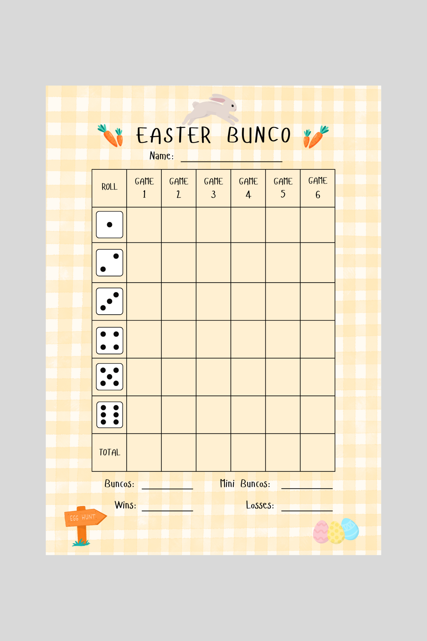 Easter Bunco Score Sheet