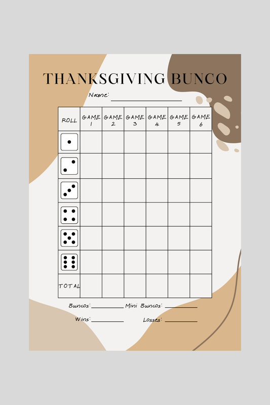 Thanksgiving Bunco Score Sheet
