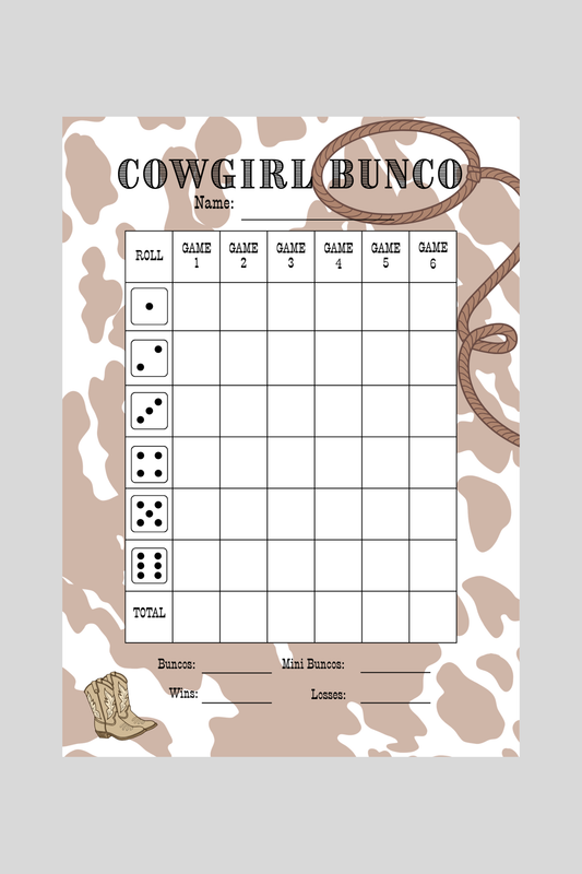 Cowgirl Bunco Score Sheet
