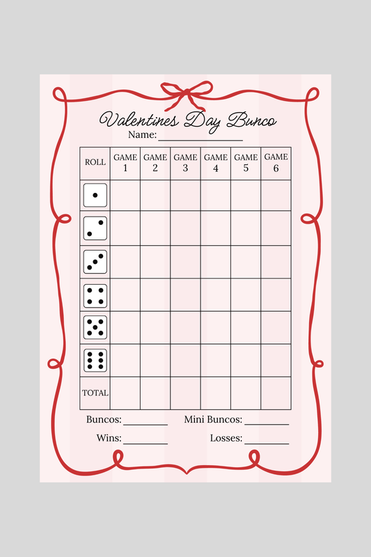 Valentine's Day Bunco Score Sheet