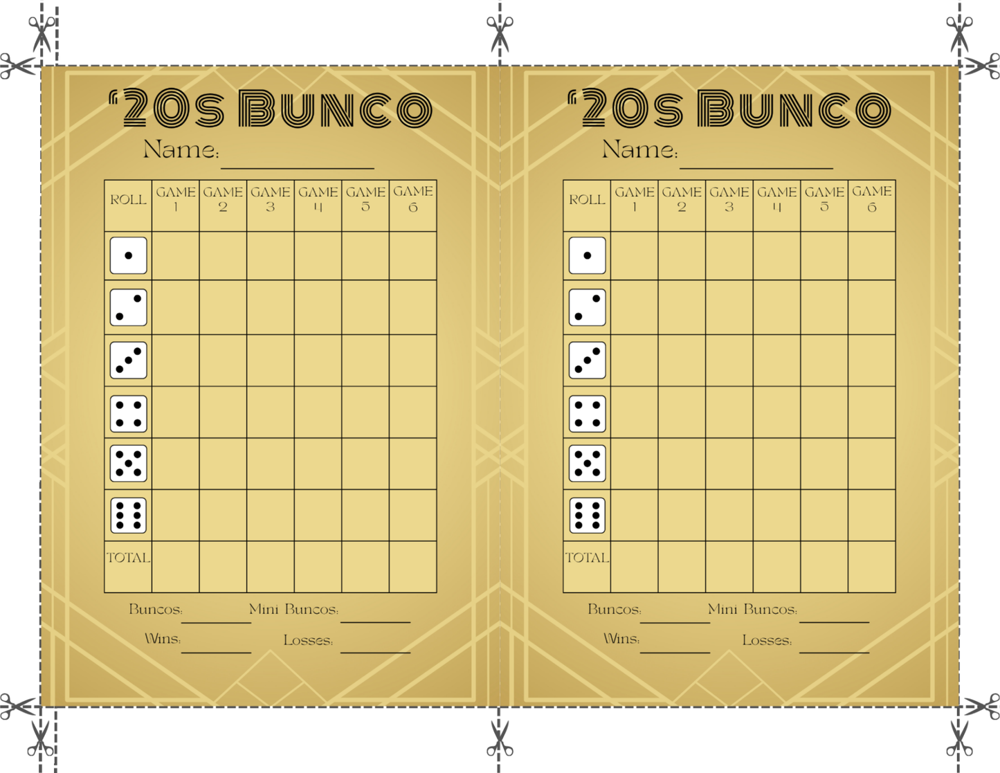 '20s Bunco Score Sheet
