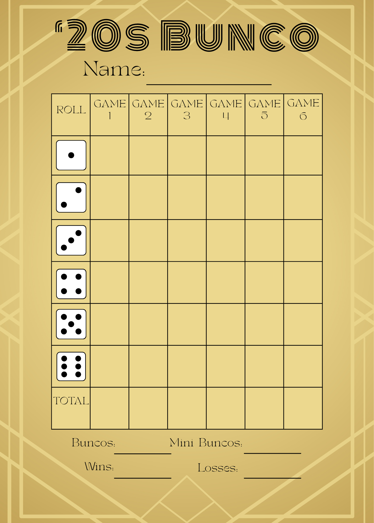 '20s Bunco Score Sheet