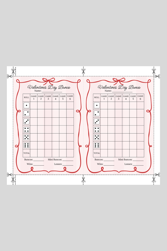 Valentine's Day Bunco Score Sheet