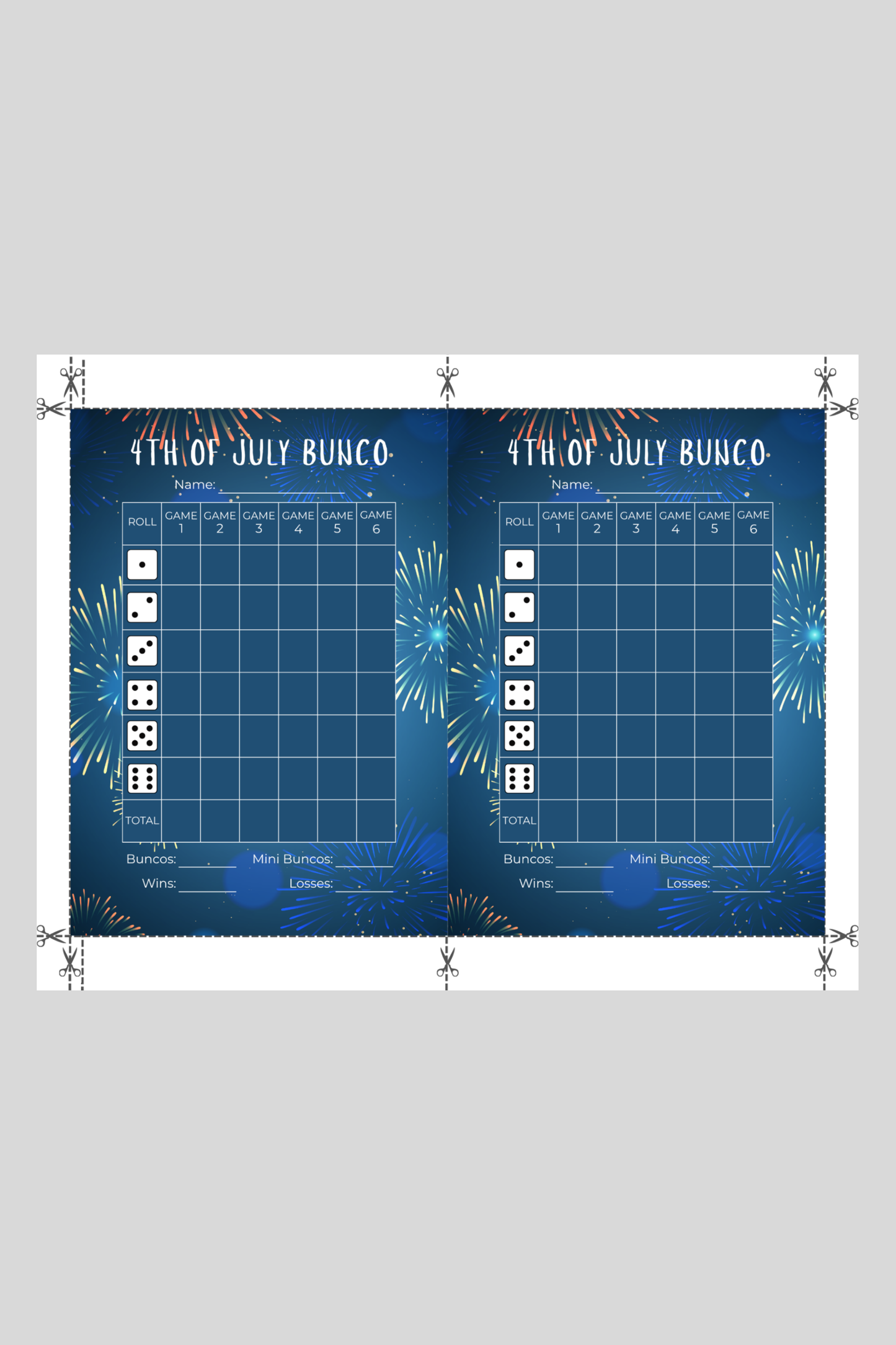 4th of July Bunco Score Sheet