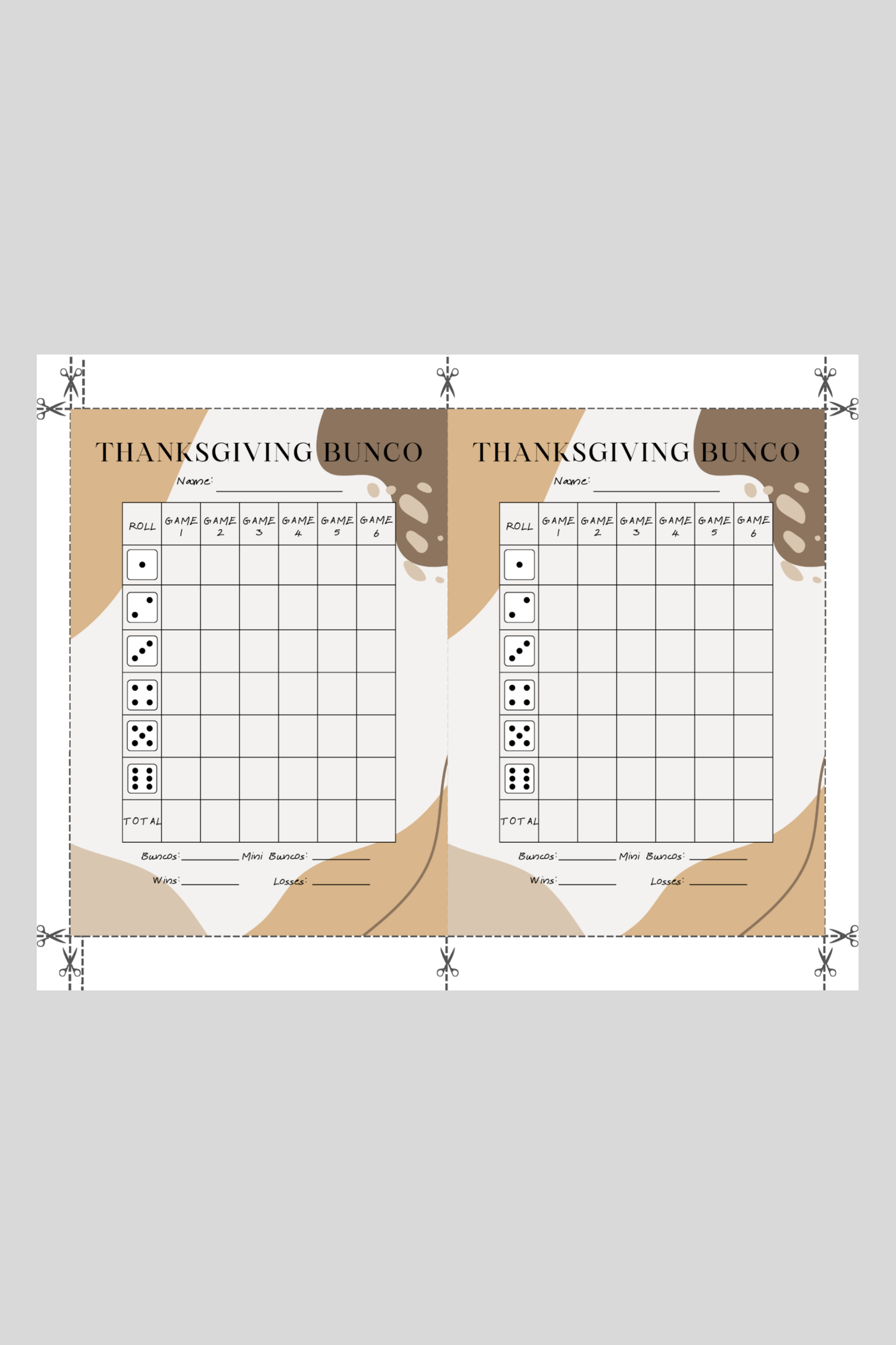 Thanksgiving Bunco Score Sheet