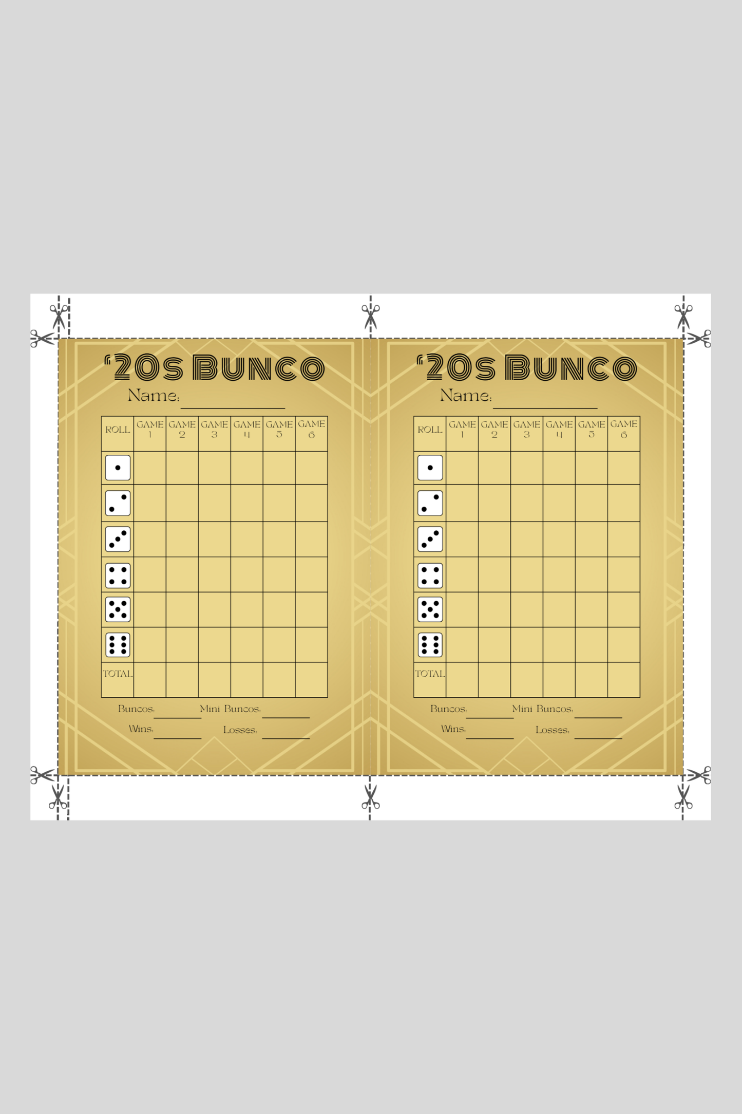 '20s Bunco Score Sheet