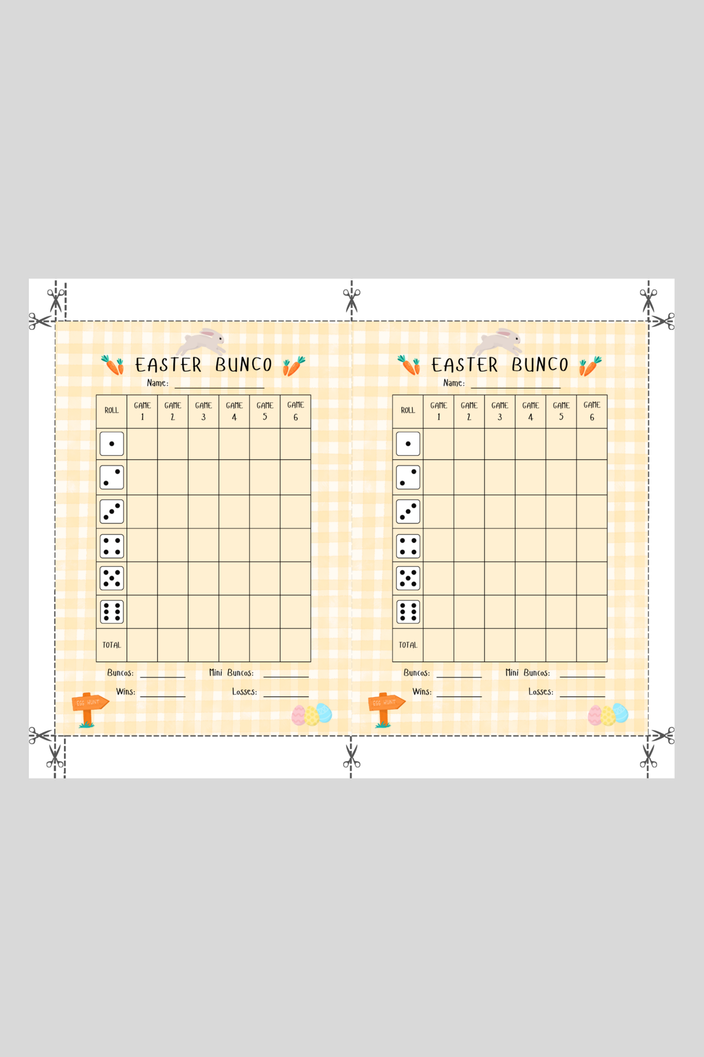 Easter Bunco Score Sheet
