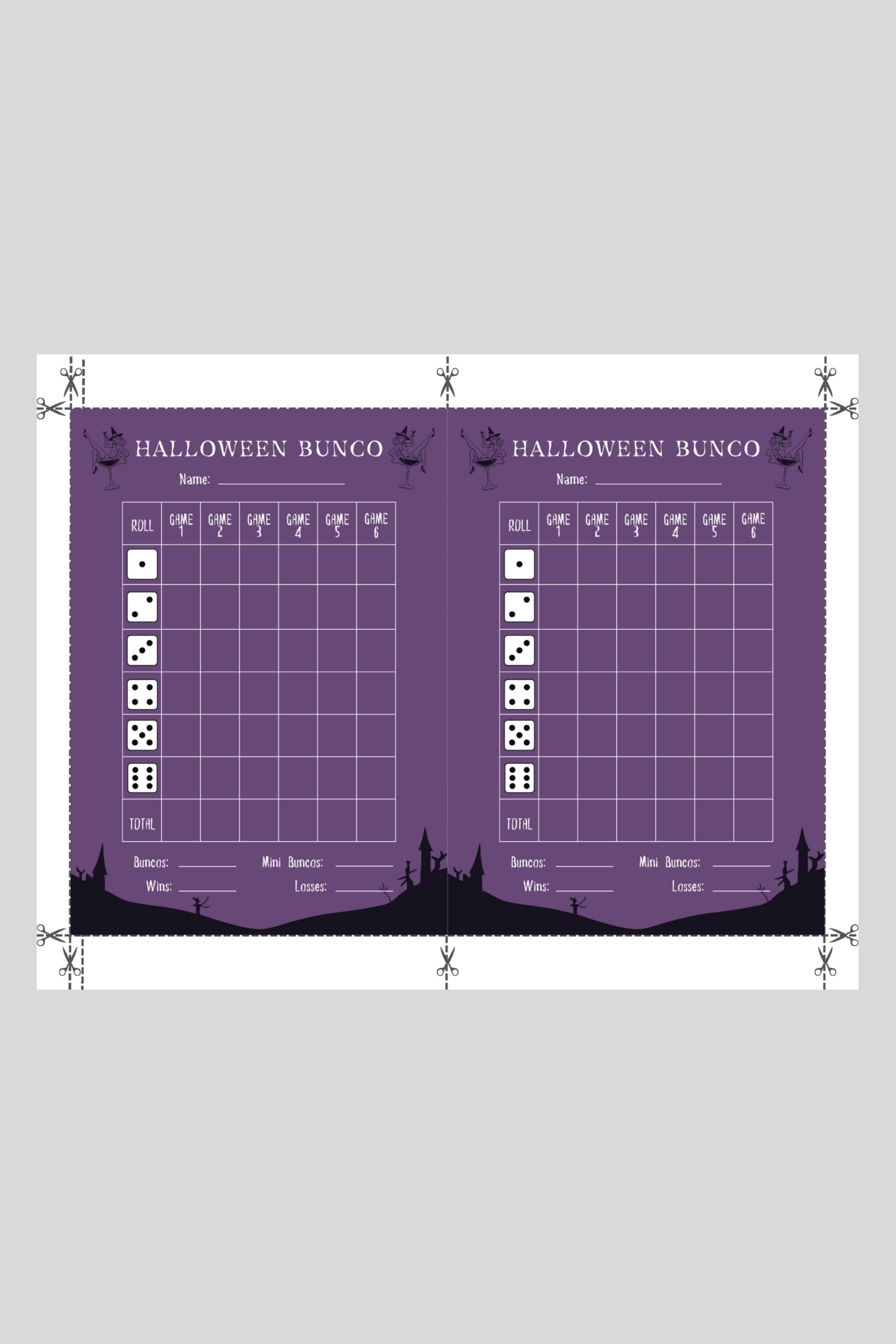 Halloween Bunco Score Sheet One