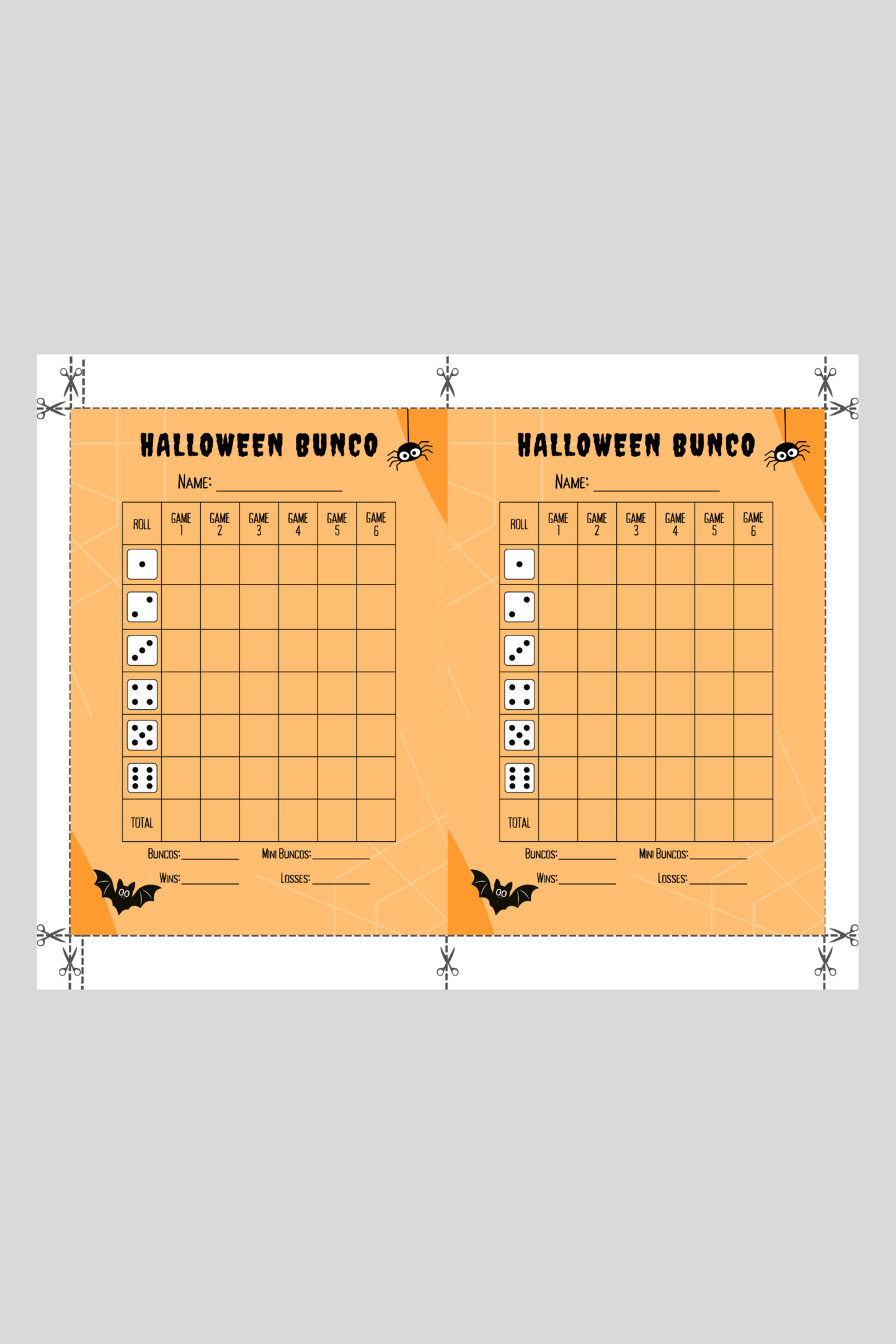 Halloween Bunco Score Sheet Two