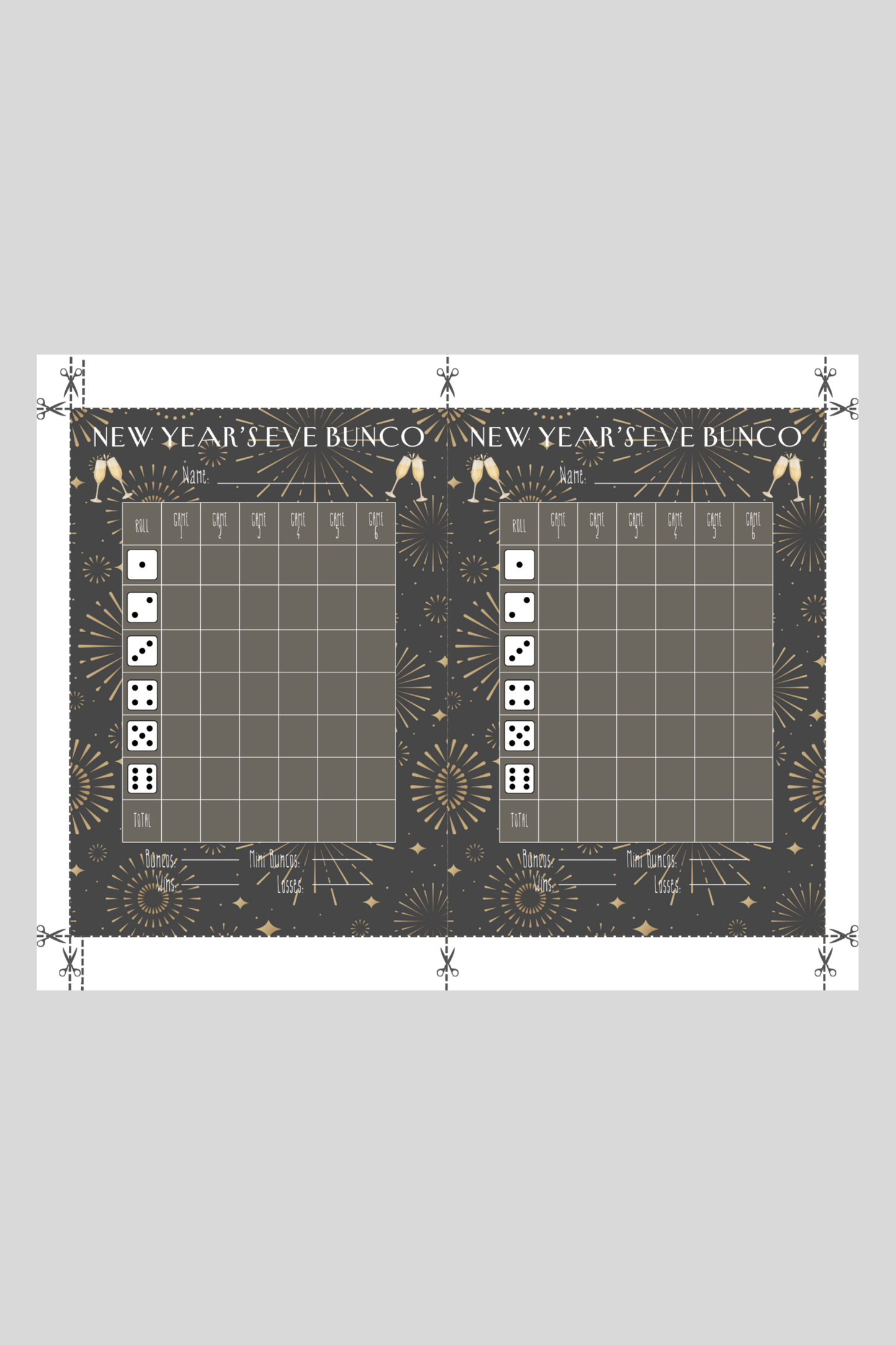 New Year's Eve Bunco Score Sheet