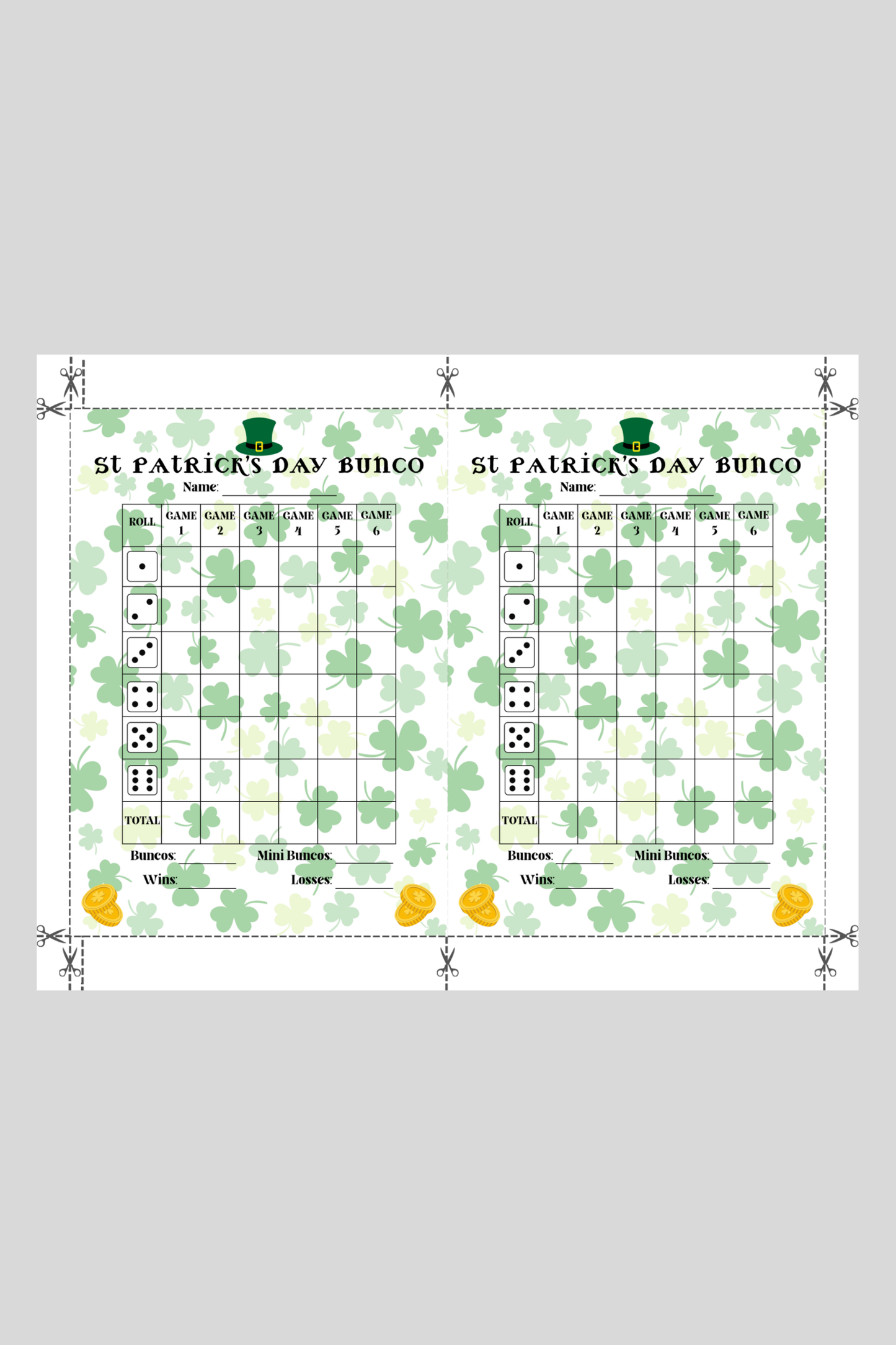St. Patrick's Day Bunco Score Sheet Two