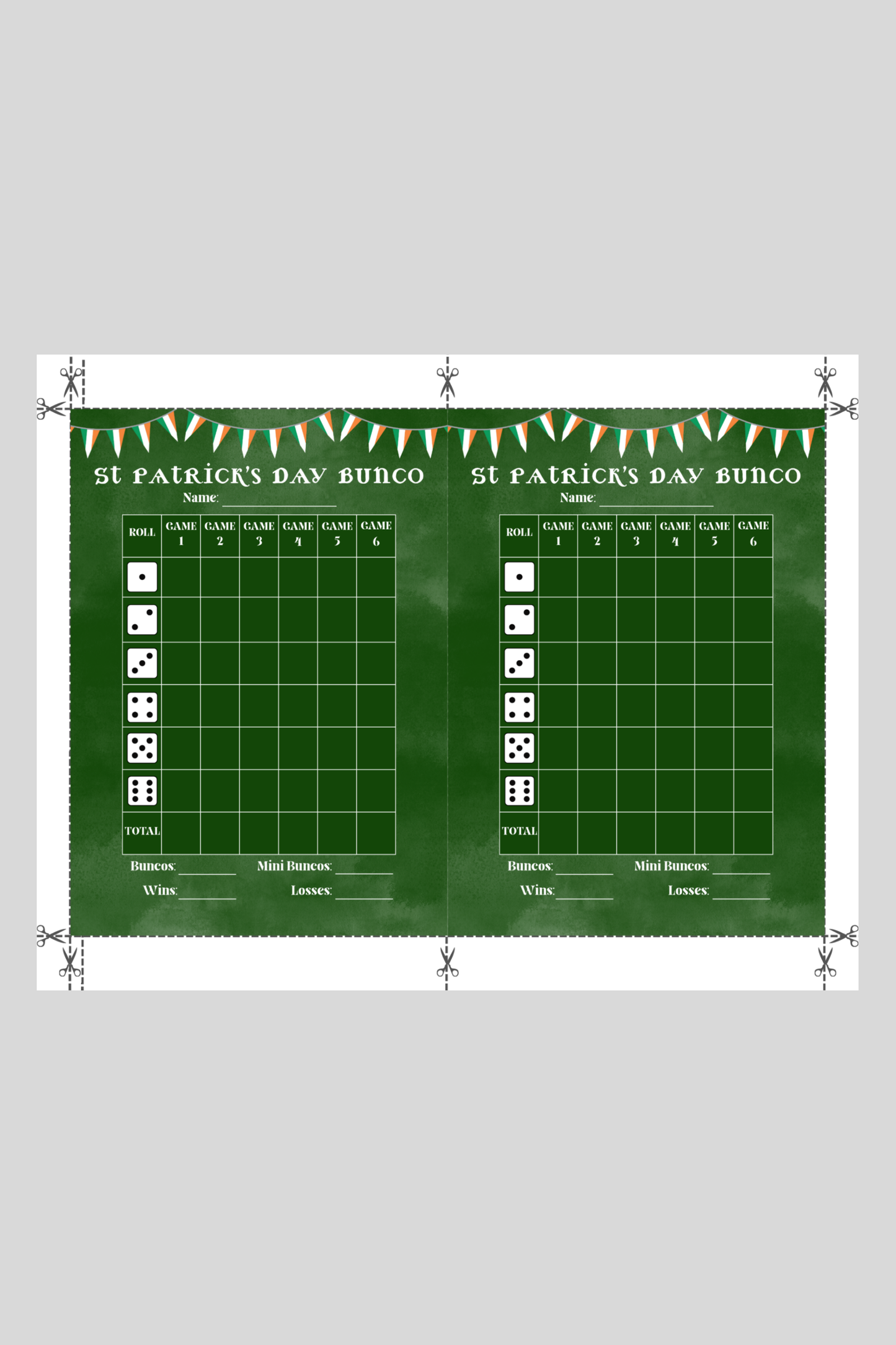 St. Patrick's Day Bunco Score Sheet One