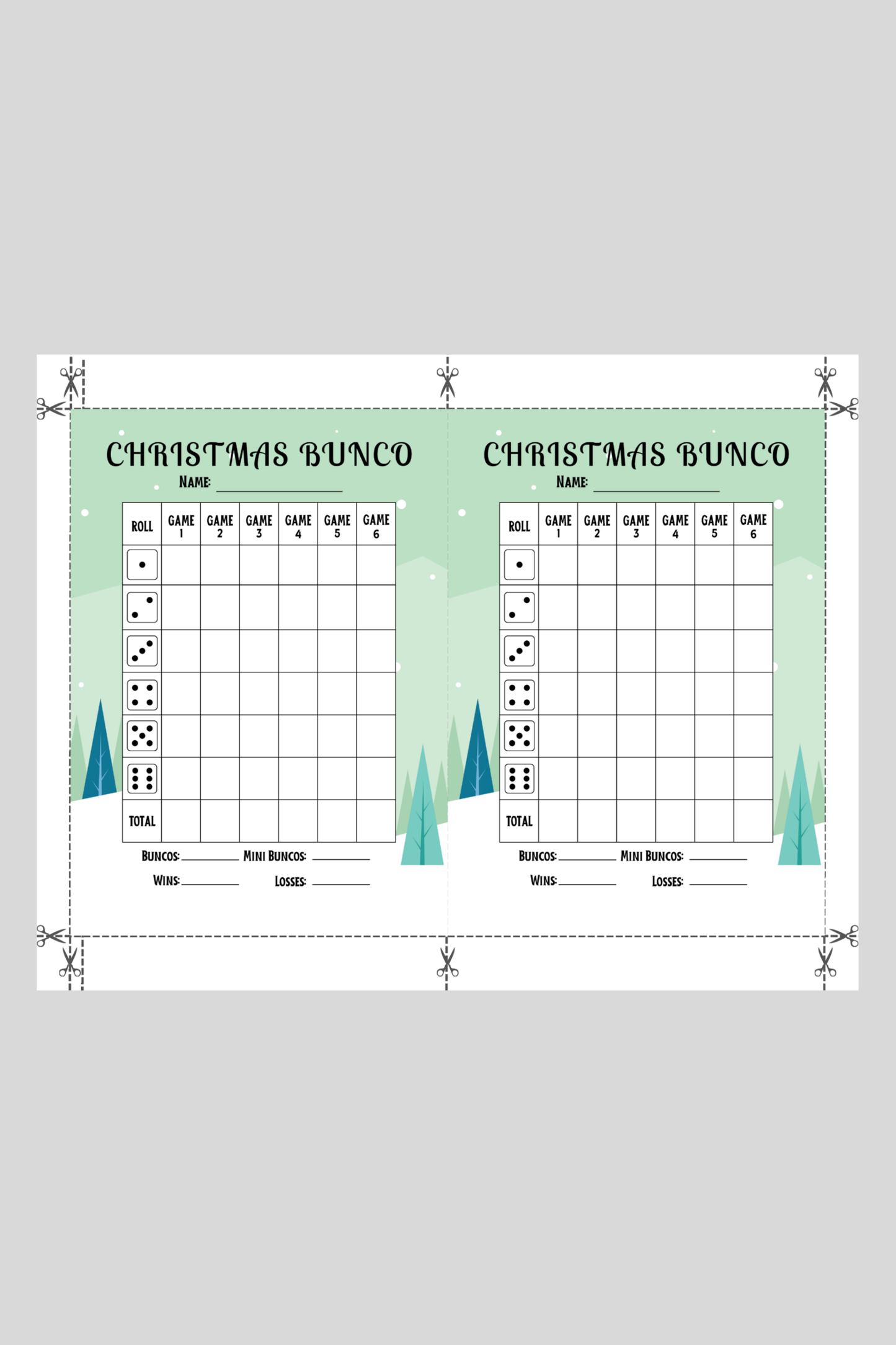 Christmas Bunco Score Sheet