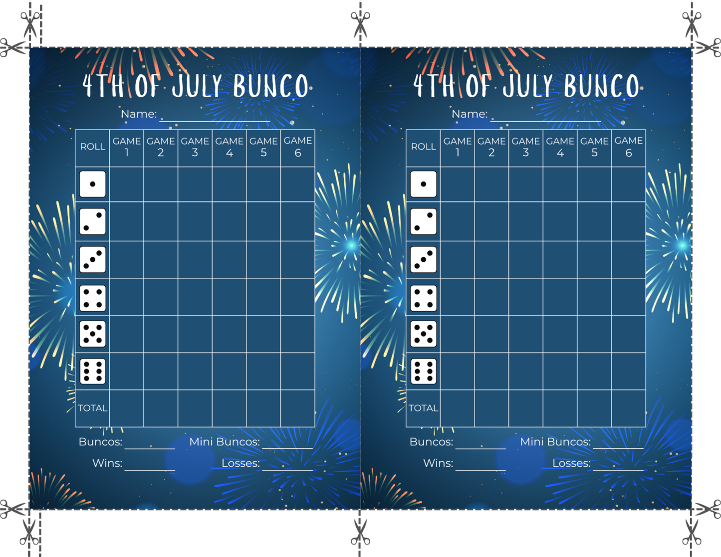 4th of July Bunco Score Sheet
