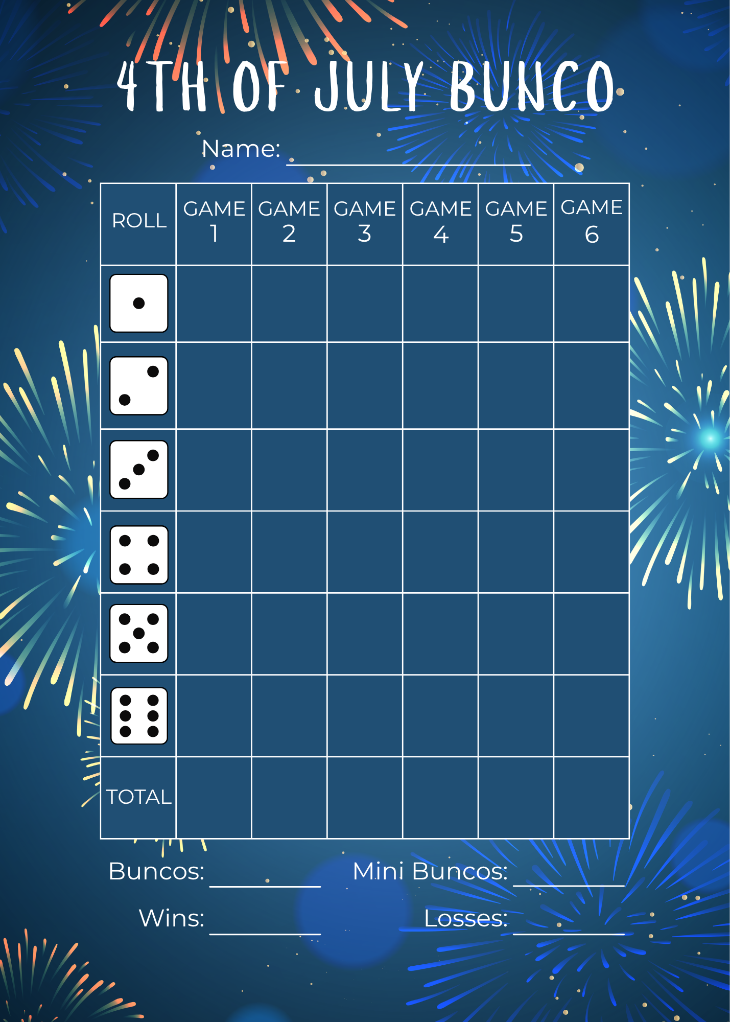 4th of July Bunco Score Sheet