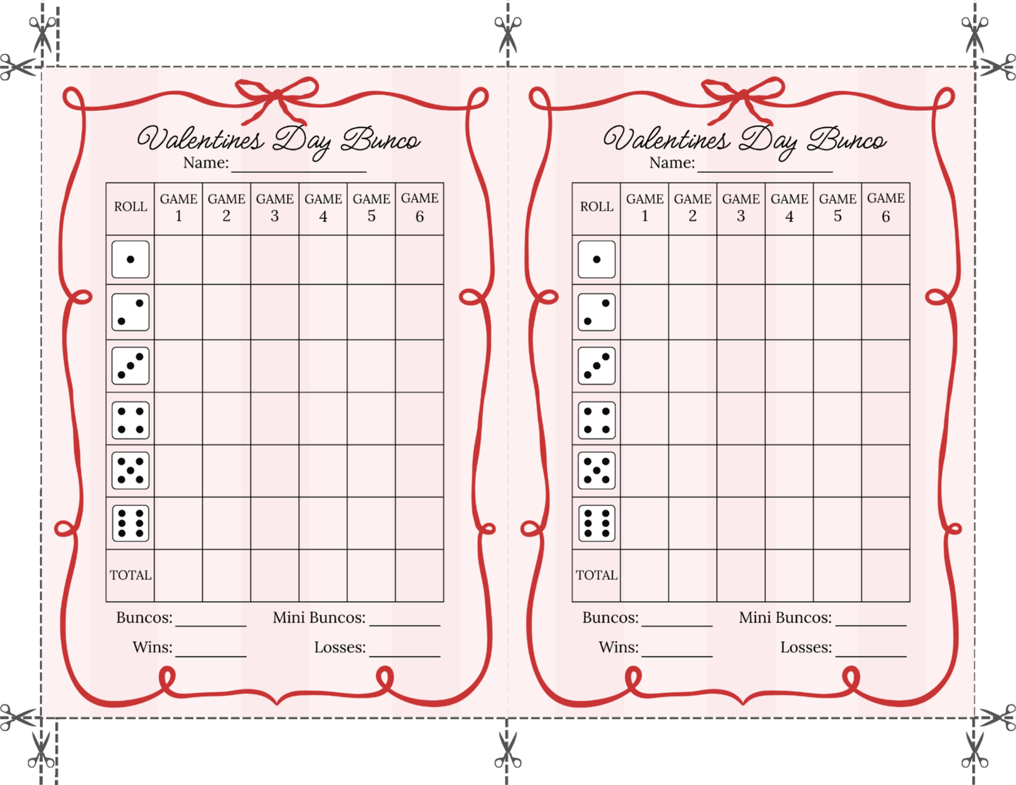 Galentine's Day Bunco Score Sheet