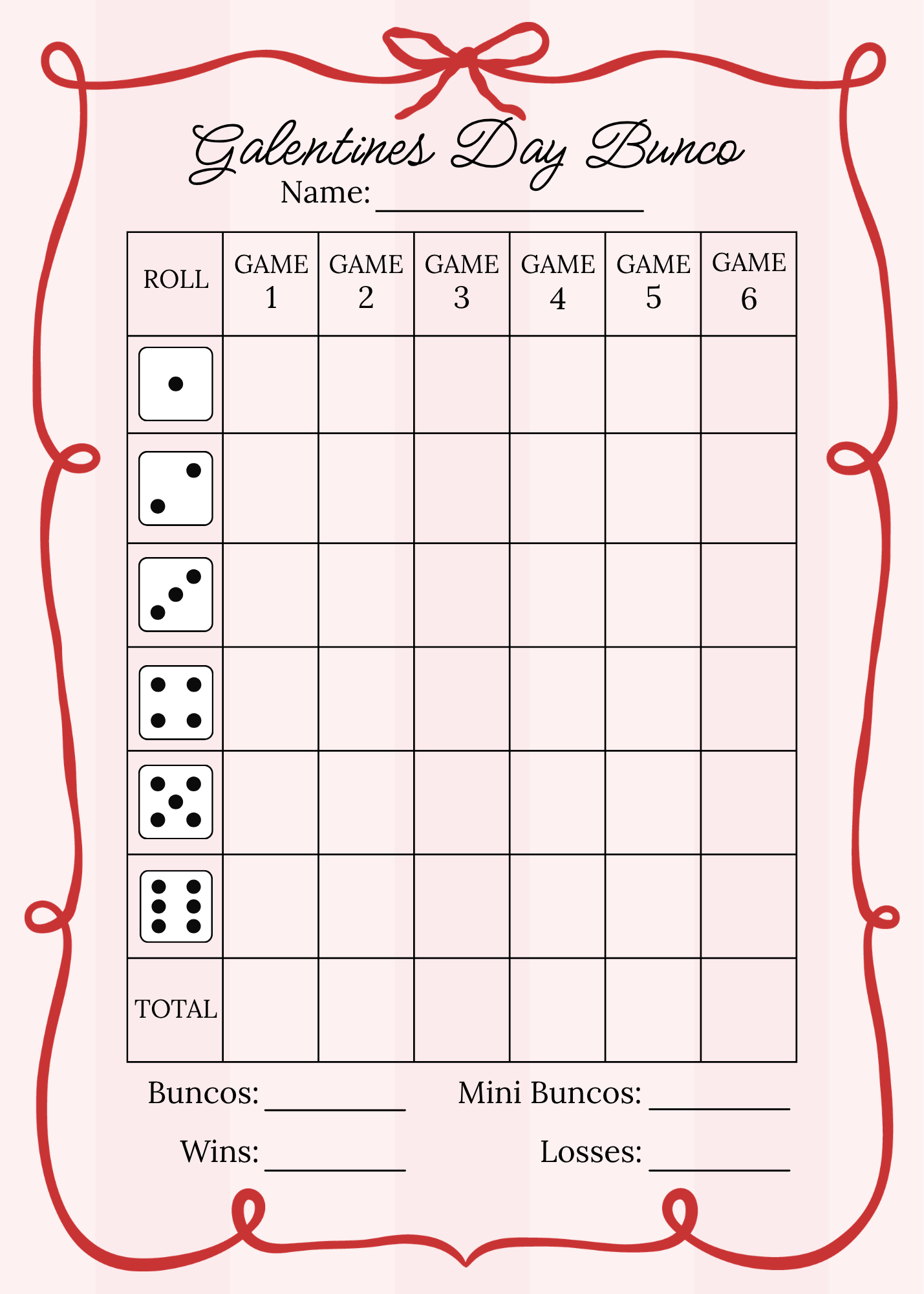 Galentine's Day Bunco Score Sheet