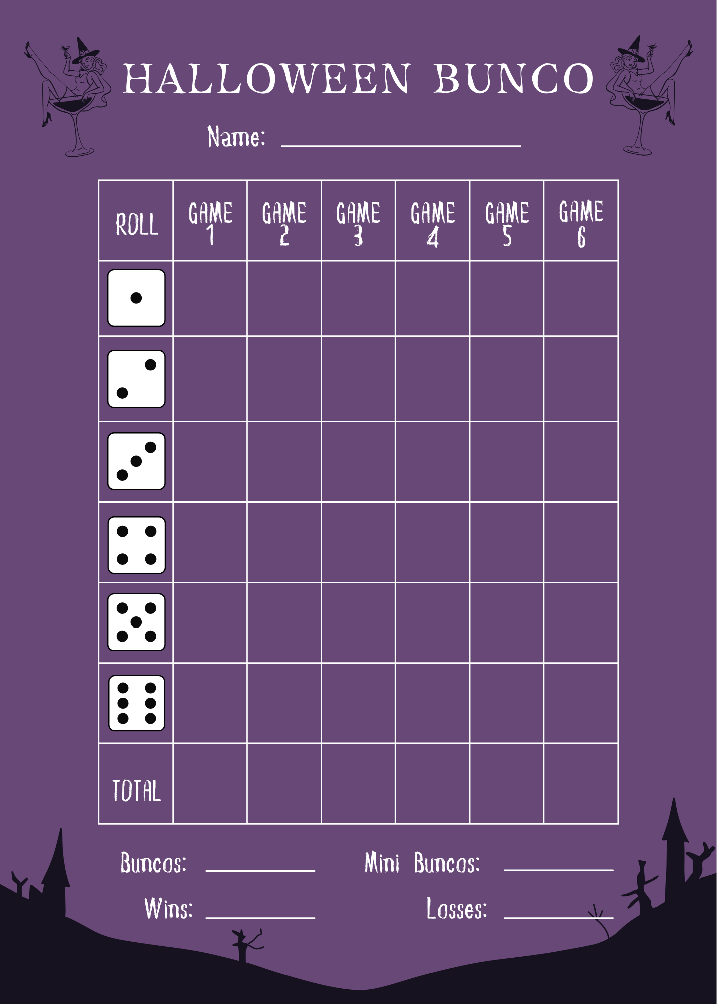 Halloween Bunco Score Sheet One