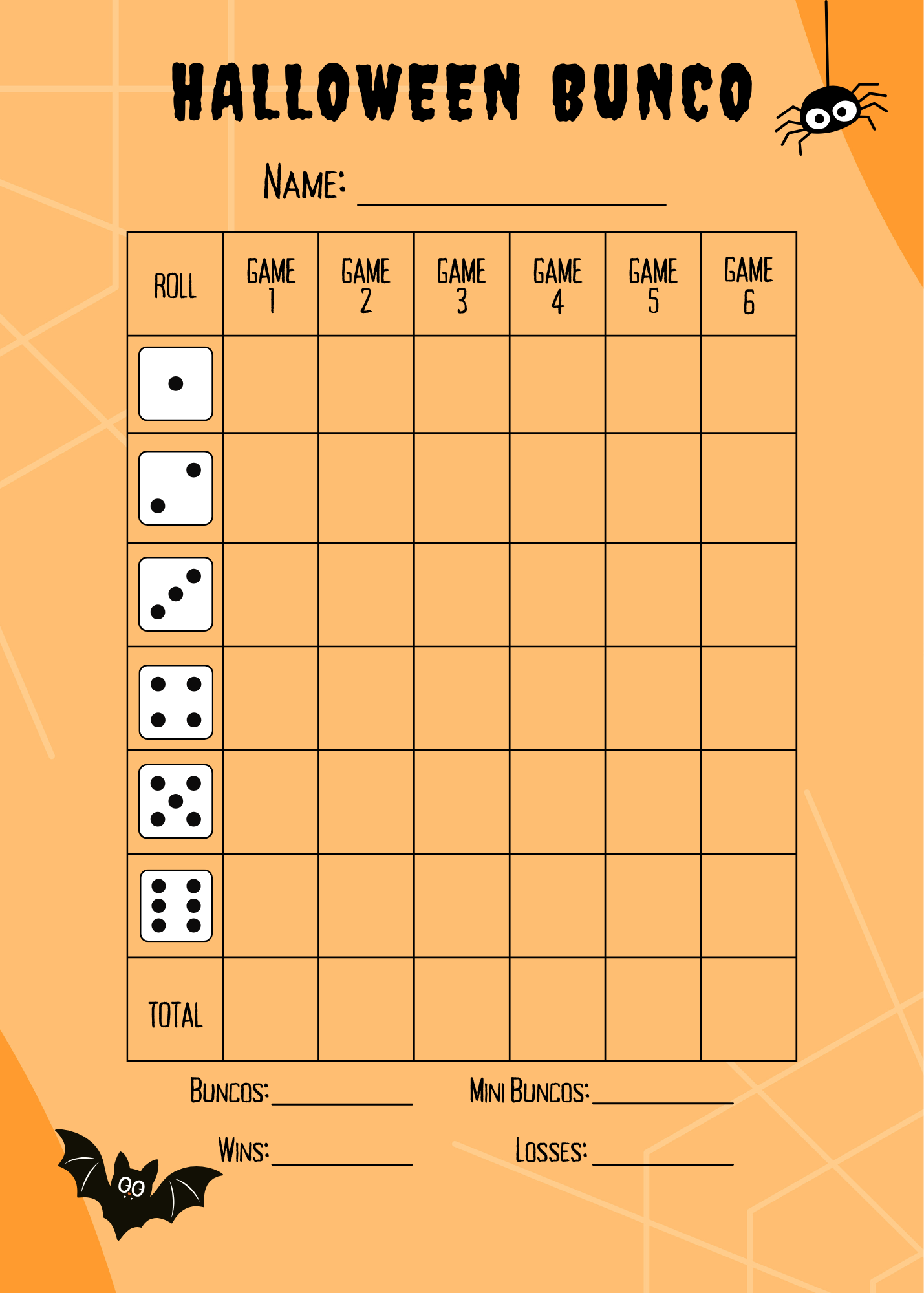 Halloween Bunco Score Sheet Two