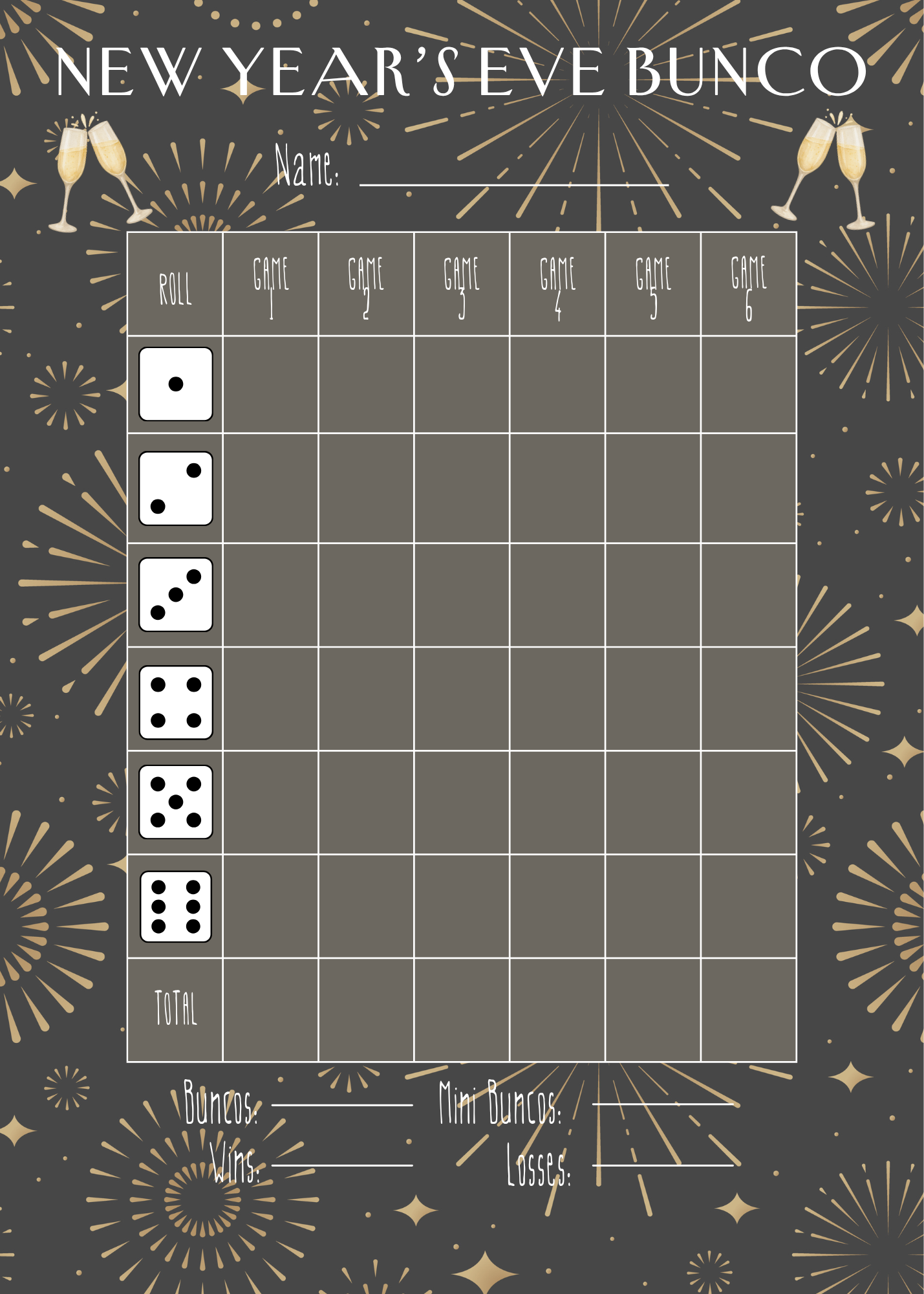 New Year's Eve Bunco Score Sheet